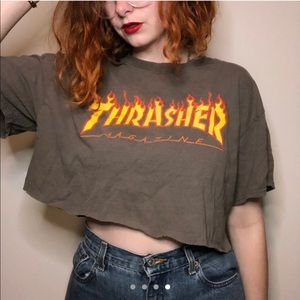 🌈SOLD🌈Thrasher Magazine Tan/ Grey cropped tee